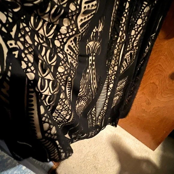 Farm Rio Anthropologie Medium Devore Fringed Maxi Dress Crochet Lace Black - Picture 11 of 15